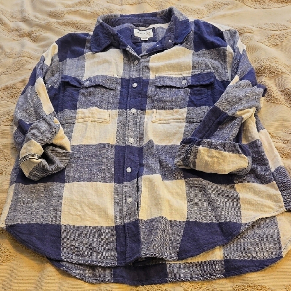 Blue and White Plaid AE Womens Flannel